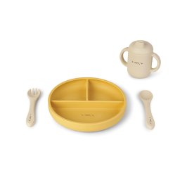 Set diversificare bebelusi, silicon alimentar premium, 4 piese , farfurie sectionata, lingurita, furculita, cana , , œfood fun, mustard
