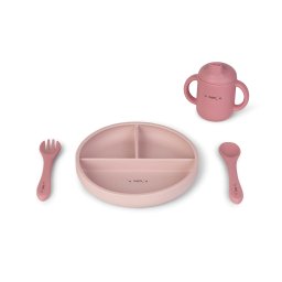 Set diversificare bebelusi, silicon alimentar premium, 4 piese , farfurie sectionata, lingurita, furculita, cana , , œfood fun, pink