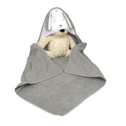 Prosop de baie pentru bebelusi din bumbac frotte, cu gluga, fluffy gri, 75 x 75 cm , amy