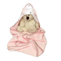 Prosop de baie pentru bebelusi din bumbac frotte, cu gluga, fluffy roz, 75 x 75 cm , amy