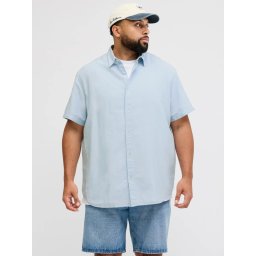 Jack & Jones Plus Camasa barbati big sizes, din amestec de bumbac si in, Albastru (SELECTATI MARIMEA: 2XL)