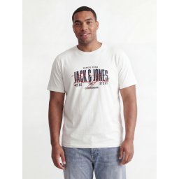 Jack & Jones Plus Tricou la baza gatului barbati big sizes, din bumbac, Regular Fit, Alb (SELECTATI MARIMEA: 7XL)