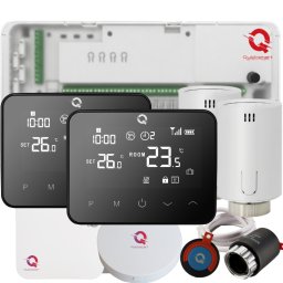 Automatizare mixtă încălzire în pardoseală și radiatoare pentru apartament, Kit 2 zone wireless Q20, Negru