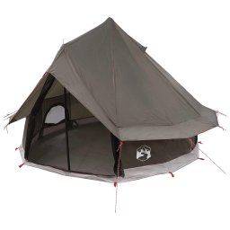 Cort Tipi Culoare Maro Gri 250 x 250 cm Poliester si otel GartenMobel Dekor