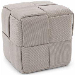 Taburet cub tapitat din material reiat, design impletit, 43x43x43 cm, gri