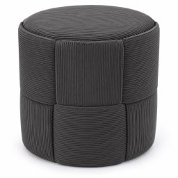 Taburet rotund pentru living si dormitor, design impletit, gri inchis, 44x42 cm