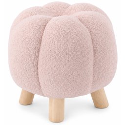 Taburet decorativ roz plusat pentru living si dormitor, 32x30 cm