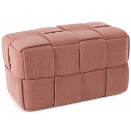 Taburet dreptunghiular tapitat roz, material reiat, design impletit, 72x38x38 cm