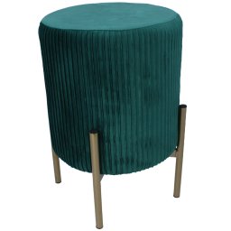 Taburet rotund verde din catifea cu picioare metalice aurii, 28x42 cm