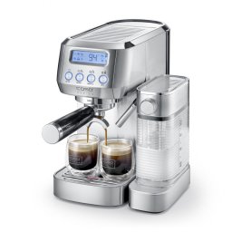 Espressor manual Caso Gourmet Latte, 1350 W, 20 bari, 1,3 l, ULKA, 6 programe, Cafea macinata si paduri ESE, Portafiltru, Spumare lapte cu rezervor incorporat, Otel inoxidabil