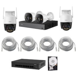 Kit supraveghere IP IMOU 4K, 2x camere fixe, Detectie AI, audio bidirectional, Alarma, Iluminare duala, 2x camere rotative Wi-Fi, IR30m, audio, auto tracking, alarma, accesorii incluse, swich POE