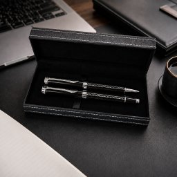 Set 2 Pixuri Elegante Black A n Cutie din Piele Ecologica , Cadou Business pentru Barbati