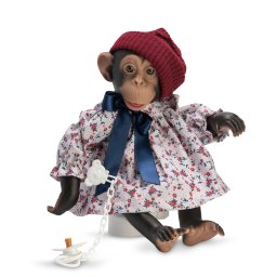 Maimutica reborn cu scutec, rochita cu caciulita rosie si suzeta