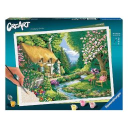 Creart - pictura casuta pe malul raului