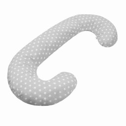 Perna alaptare, new baby, cu husa detasabila, in forma de c, bumbac, diametru 16 cm, lungime in jurul circumferintei 285 cm, 100% antialergic, stars grey