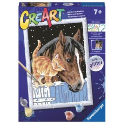 Ravensburger - creart pictura pe numere pentru copii cu sclipici pisicuta si cal