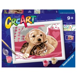 Ravensburger - creart pictura pe numere pentru copii catelus si pisicuta pe patura