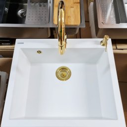 Kit de scurgere ventil si preaplin auriu CookingAid culoare PVD Golden pentru chiuvete bucatarie cu o singura cuva O gaura 90mm O ventil 114mm
