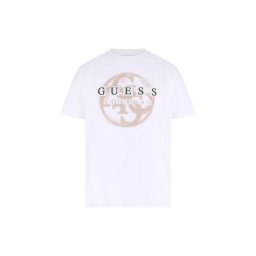 GUESS Tricou bej / verde închis / alb