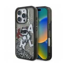 Husa Karl Lagerfeld Apple iPhone 16 Pro Max Liquid Glitter Choupette Logo Negru