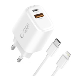 Incarcator TECH-PROTECT Retea Cu Cablu Lightning NCA20 20W 3A 1 x USB-A - 1 x USB-C Alb