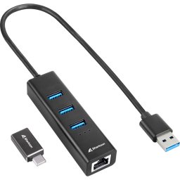 3-Port USB 3.2 Gen 1 Alu Hub + Ethernet, docking station (black)