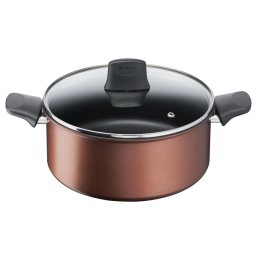 Oala cu capac Tefal Eco Respect G2544602, 24 cm, aluminiu, invelis antiaderent, indicator Thermo-Signal™, capac din sticla, inductie, negru