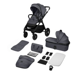 Carucior 2 in 1, Lionelo, Layla, Pana la 22 kg, Cadru aluminiu, Cu landou intarit si salteluta din spuma AirDots, Reversibil, Cu ventilatie 3D, Cu accesorii, EN1888-1, EN1888-2, EN1466, Gri