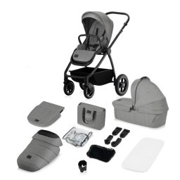 Carucior 2 in 1, Lionelo, Meril, Cu landou si scaun cu dimensiune XL, Reversibil, Cu sistem de ventilatie 3D, Cu accesorii, Pana la 22 kg, Conform cu EN1888-1 EN1888-2, EN1466, Gri