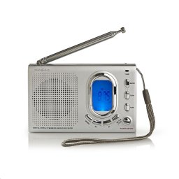 Radio digital portabil, Nedis, ABS, Ecran LED 1.3 inch, 1.5 W RMS, MW/FM, 12.5 x 7.8 x 3.2 cm, Argintiu