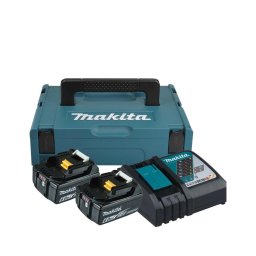 Set 2 acumulatori si incarcator Makita 198116-4, 18 V Li-Ion, 6 Ah, valiza speciala, compatibil cu Makita DPO600Z
