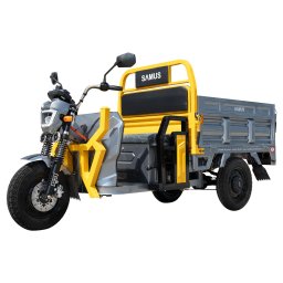 Triciclu electric cargo Samus Montana-25-1.3-72V32-Yellow-Dark Silver, 1500W, Viteza Maxima 25 km/h, Acumulator 72 (6 x 12V)/ 32 aH, Tip baterie plumb acid, Autonomie 48 km, Galben-Argintiu inchis