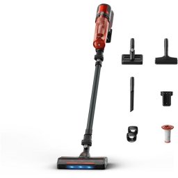 Aspirator vertical fara fir Rowenta X-Force 8.80 Animal RH1831E0, 250 W, 100 air watts, autonomie 45 min, filtrare 99.9%, perie cu LED, panou Digital Control, filtru lavabil, greutate redusa 1.3 Kg, rosu / negru