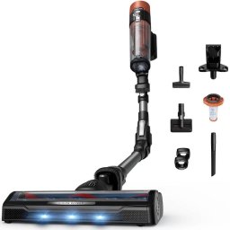 Aspirator vertical fara fir Rowenta X-Force Flex 10.80 Animal RH7A75E0, 300 W, 120 air watts, autonomie 60 min, filtrare 99.9%, recipient 0.44L, tub flexibil, perie cu LED, panou Smart Control, greutate redusa 1.1 Kg, portocaliu / negru