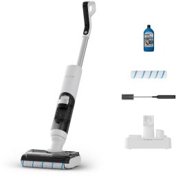 Aspirator vertical fara fir cu spalare Rowenta X-Clean 5 Pro, 250 W, 530 RPM, pana la 50 min autonomie, ecran LED, functie uscare & autocuratare, tehnologie anti-incalcire, compatibil cu detergenti, alb / negru