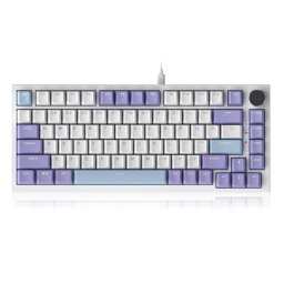 Tastatura mecanica cu fir AJAZZ AK820, iluminare de fundal RGB, compatibila cu HOT-SWAP, comutator Sea Salt, Violet-Alb-Albastru