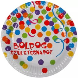 Boldog születésnapot 6 buc. farfurie carton cu inscripţie - 23 cm, model confeti