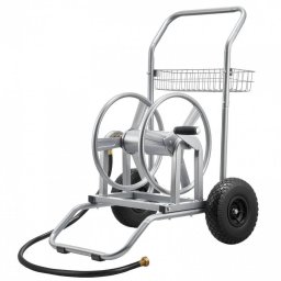 Carucior cu tambur si cos pentru furtun, otel, 675 x 610 x 900 mm, max 90 m pentru diametru 1/2 inch, 2 roti