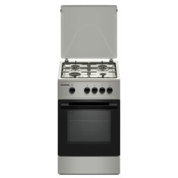 Aragaz HFSC-K50SL, Gaz, 4 arzatoare, Duze GPL incluse, Tava si gratar cromat, 50 cm Argintiu