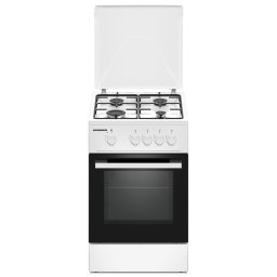 Aragaz HFSC-K50WH, Gaz, 4 arzatoare, Duze GPL incluse, Tava si gratar cromat, 50 cm Alb