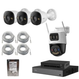 Kit supraveghere IMOU, 3x Camera 8MP, detectie AI, audio bidirectional, alarma sonora, microSD, 1x Camera Wi-Fi exterior, 10MP (5MP + 5MP), lentila 3.6mm, cu rotire de pe mobil, slot Micro SD, IR 30 m, swich POE, NVR 10 canale, 4k, hard disk 1TB, 4X Patc