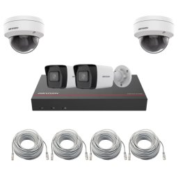 Kit supraveghere IP Hikvision, 4x Camera 4MP lentila 2.8mm, IR 30m, NVR 8 canale max. 4MP, 8 porturi PoE, Patchcord cablu 20 metri