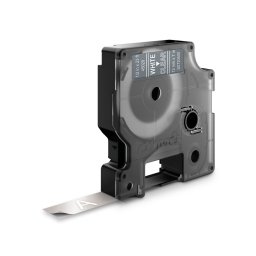 Banda DYMO LabelManager 12 mm alb pe transparent pentru geamuri, vitrine, suprafete transparente si identificare discreta S0720600