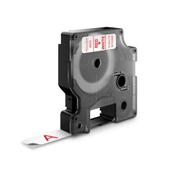 Banda DYMO LabelManager 12 mm rosu pe alb pentru avertizare, siguranta si identificare vizibila S0720550