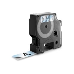 Banda DYMO LabelManager 19 mm negru pe transparent pentru geamuri, vitrine, suprafete transparente si identificare discreta S0720820