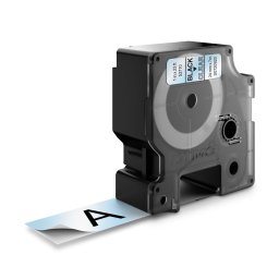 Banda DYMO LabelManager 24 mm negru pe transparent pentru geamuri, vitrine, suprafete transparente si identificare discreta S0720920