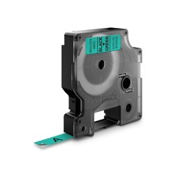 Banda DYMO LabelManager 9 mm negru pe verde pentru semnalizare de siguranta si identificare vizibila S0720740
