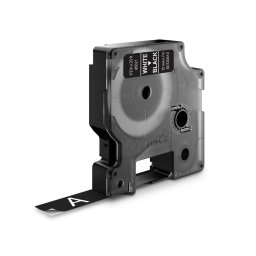 Banda DYMO LabelManager 12 mm alb pe negru pentru receptii, birouri si identificare eleganta S0720610