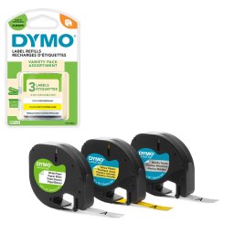Set 3 etichete originale DYMO LetraTag 12 mm in culori asortate pentru organizare si identificare
