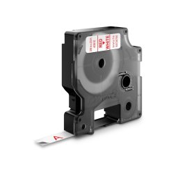 Banda DYMO LabelManager 9 mm rosu pe alb pentru avertizare, siguranta si identificare vizibila S0720700